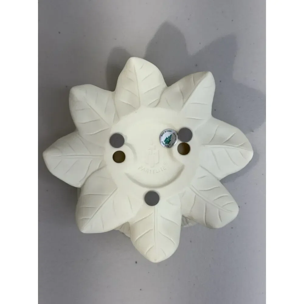 PartyLite Bisque Porcelain Magnolia Lotus Blossom Pillar Candle Holder Gold Bead - Picture 6 of 8